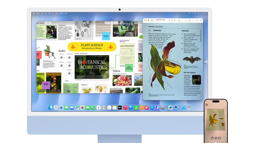 iMac dan iPhone yang menampilkan konten berwarna cerah.
