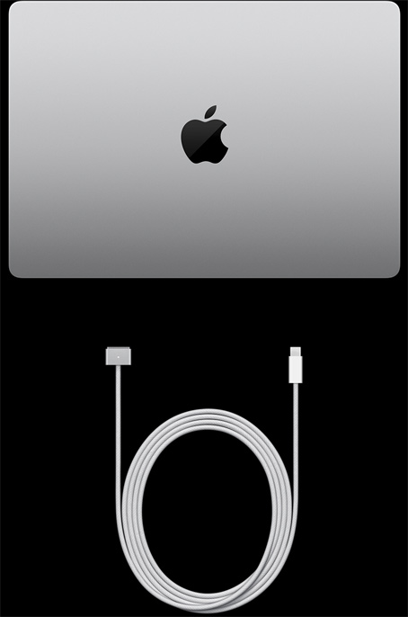 14 colių „MacBookPro“ ir „USB-C to MagSafe 3“ laidas