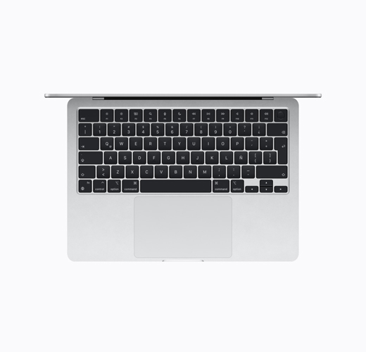 MacBook, color plata, vista desde arriba, abierta