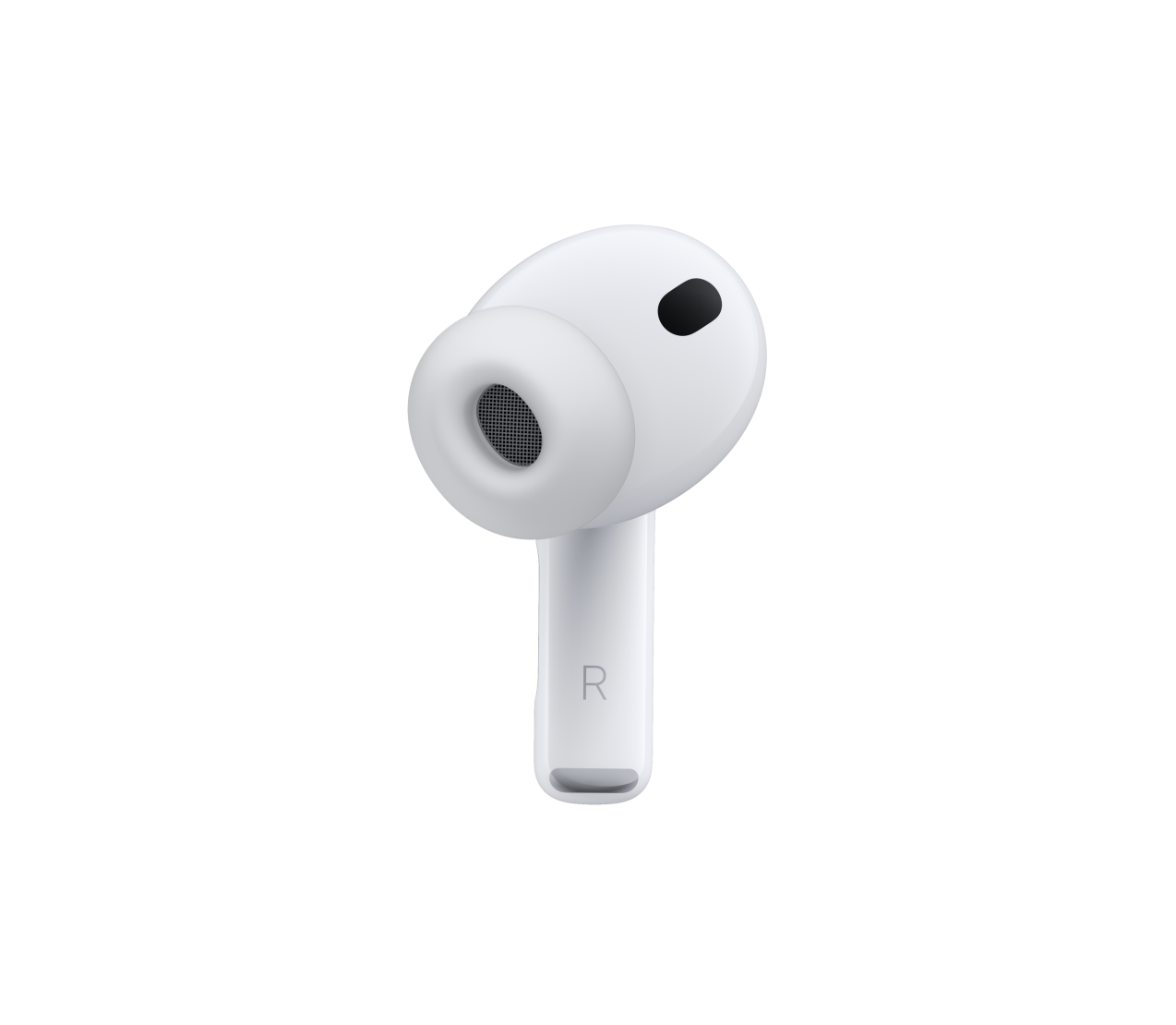 AirPods Pro 3, fehér szín, zajkioltós mikrofon, szilikonharang, rövid szár R betűvel