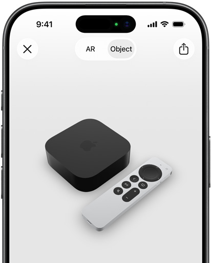 Image shows Apple TV 4k in Augmented Reality screen on iPhone.