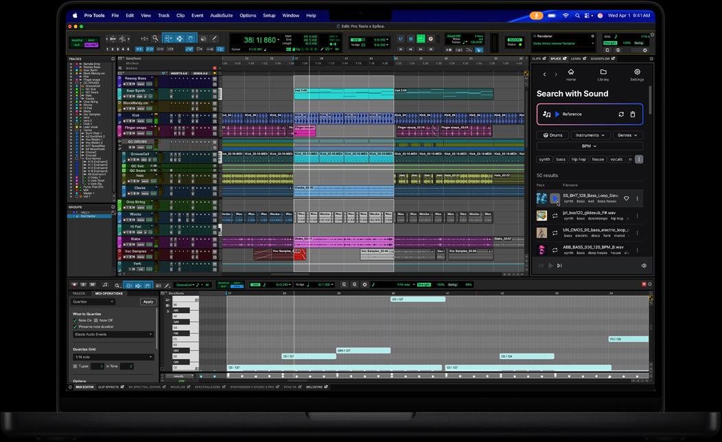 MacBook Pro-skærm viser redigering af et musiknummer i Pro Tools